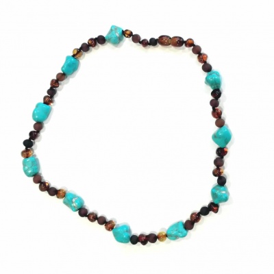 Adult Amber and Turquoise Pebbles Necklace